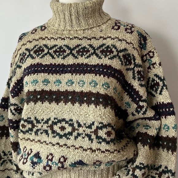 Vintage 1980’s POLO Ralph Lauren Hand knit Fair Isle turtleneck sweater large - Picture 9 of 11